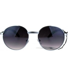 Round Unisex Fashion Sunglasses Wood Buff Temple Vintage Round Frame UV 400 - Silver (Smoke) - CD187WUEHS4 $22.15