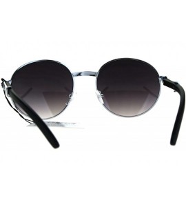 Round Unisex Fashion Sunglasses Wood Buff Temple Vintage Round Frame UV 400 - Silver (Smoke) - CD187WUEHS4 $22.15