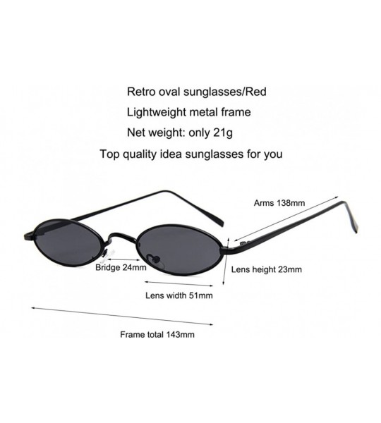 Round Tiny Stretched Oval Colored Slim Fit Sunglasses Small Metal Frame Glasses Flat Lens UV400 - Black - CE180KGHTOM $20.87