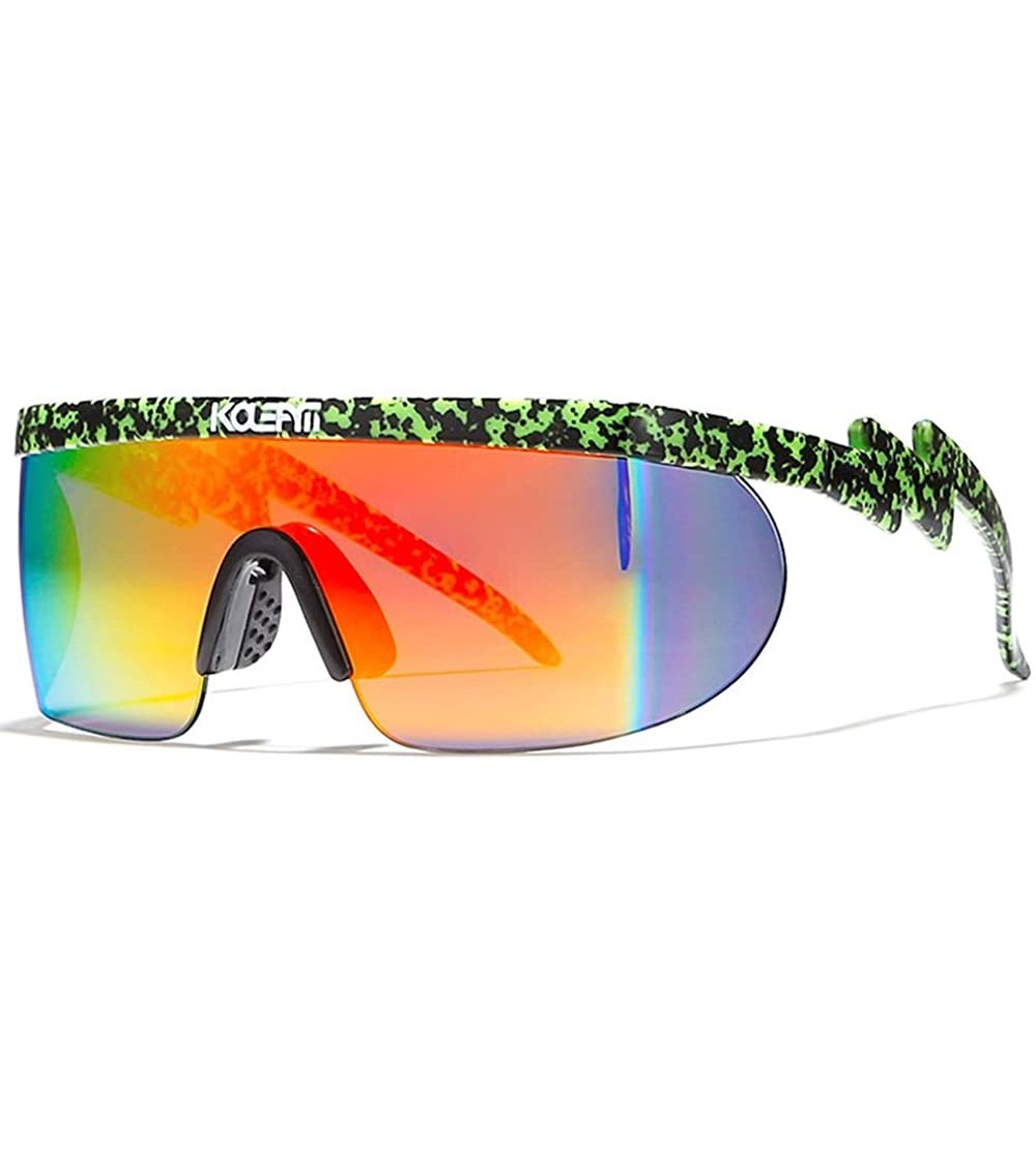 Semi-rimless Wrap Around Sport Sunglasses for men women Semi Rimless Lens Retro Rainbow Mirrored Lens UV400 Protection - 5 - ...