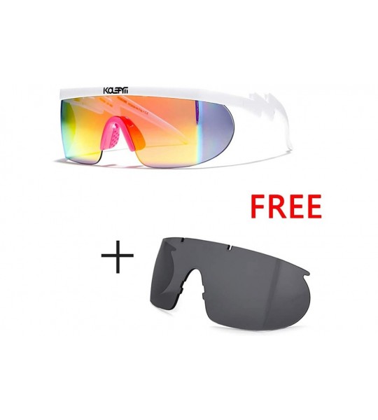 Semi-rimless Wrap Around Sport Sunglasses for men women Semi Rimless Lens Retro Rainbow Mirrored Lens UV400 Protection - 5 - ...