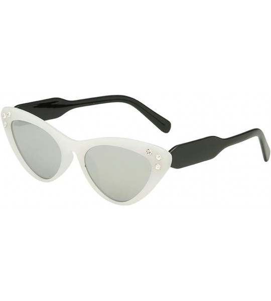 Oversized Women's Sunglasses Sun Protection Trendy Cat Eye Shaped Integrated Diamond Glasses - White - C818RCNQIKE $18.25