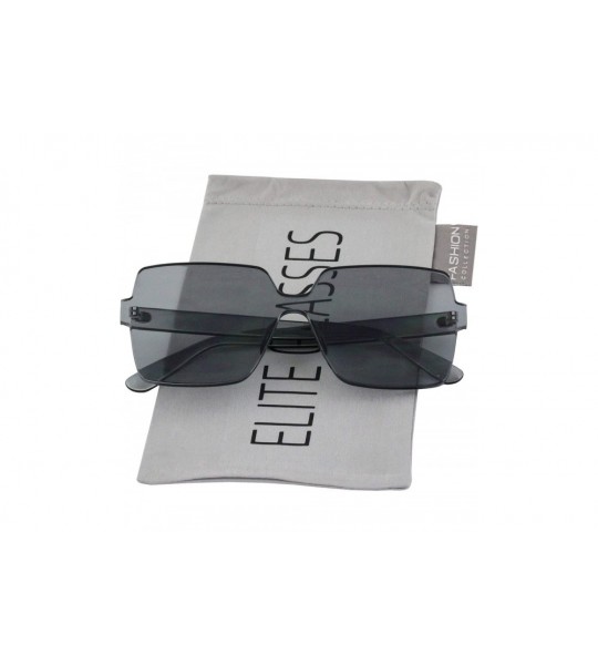 Oversized Oversized Square Candy Colors Transparent Lens Rimless Frame Unisex Sunglasses - Black - C818HSEHK95 $19.07