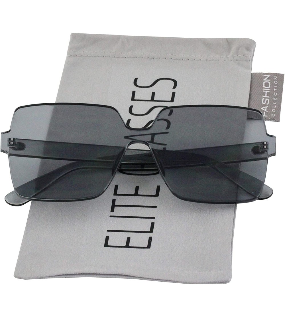 Oversized Oversized Square Candy Colors Transparent Lens Rimless Frame Unisex Sunglasses - Black - C818HSEHK95 $19.07