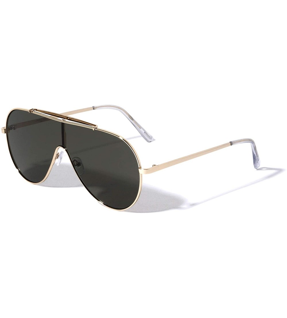 Round Flat Top Round Shield One Piece Aviator Sunglasses - Green Gold - CV196KUTDD2 $26.97