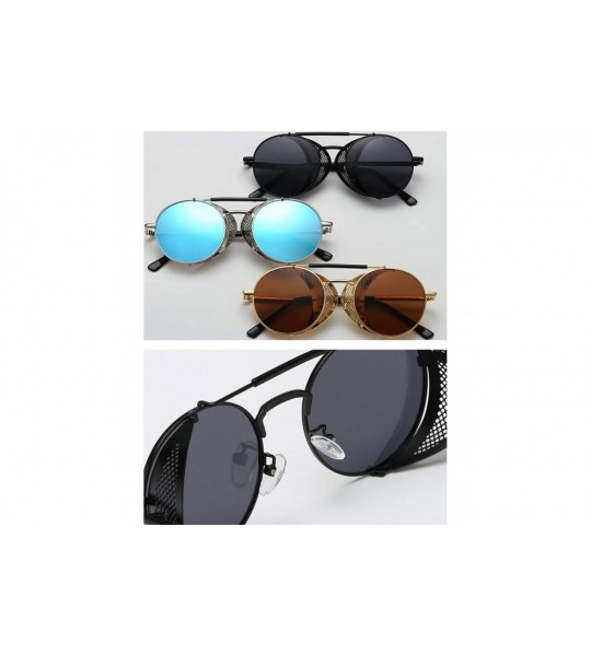 Shield Mens UV Protection Side Shield glasses retro Driving Sunglasses - Gold Lens/Brown Frame - CK18X5R7W56 $40.74
