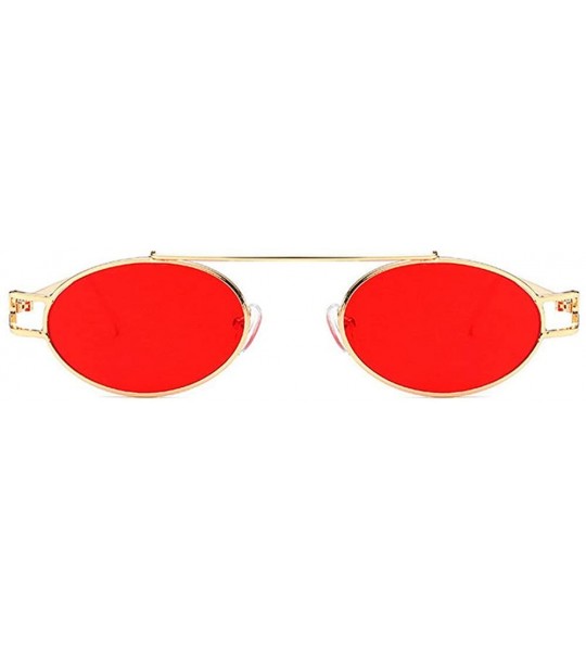 Oval 2019 Fashion Small Oval Metal Frame Chic Clear Candy Color Lens Female Hip Hop Punk Sunglasses - Red - CA18QOMTCC6 $23.11