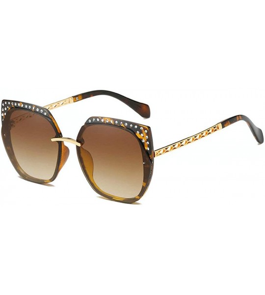 Rimless Fashion Cat Sunglasses Luxury Diamond Rimless Lady sun glasses uv400 - Leopard - CX18RTIGNMO $21.88