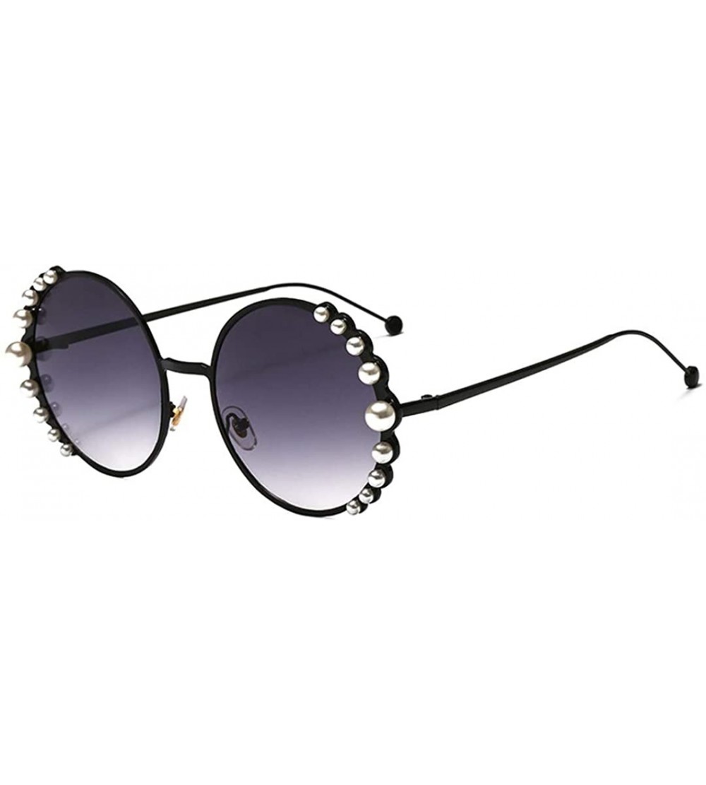 Oversized Fashion Round Pearl Decor Sunglasses UV Protection Metal Frame - Black Frame Gray Lens - CO18SGHW53M $26.29