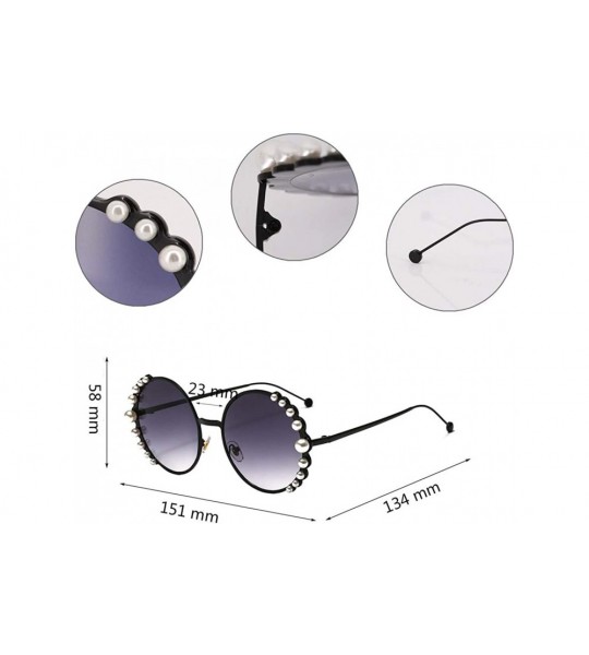 Oversized Fashion Round Pearl Decor Sunglasses UV Protection Metal Frame - Black Frame Gray Lens - CO18SGHW53M $26.29