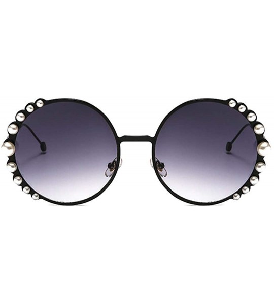 Oversized Fashion Round Pearl Decor Sunglasses UV Protection Metal Frame - Black Frame Gray Lens - CO18SGHW53M $26.29