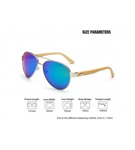 Oversized Bamboo Wood Arms Classic Mirrored Sunglasses For Men & Women - Silver Frame With Green Lens - CN12ODC5DKE $25.83