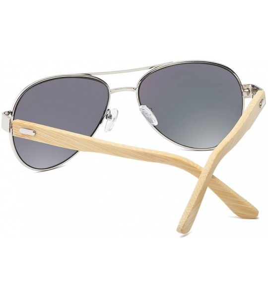 Oversized Bamboo Wood Arms Classic Mirrored Sunglasses For Men & Women - Silver Frame With Green Lens - CN12ODC5DKE $25.83