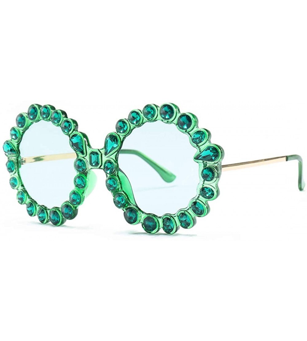 Rimless Fashion Round Sunglasses Crystal plastic Frame glasses for women UV400 - Green - CV18NO9074Y $21.48