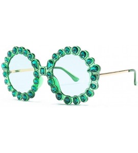 Rimless Fashion Round Sunglasses Crystal plastic Frame glasses for women UV400 - Green - CV18NO9074Y $21.48