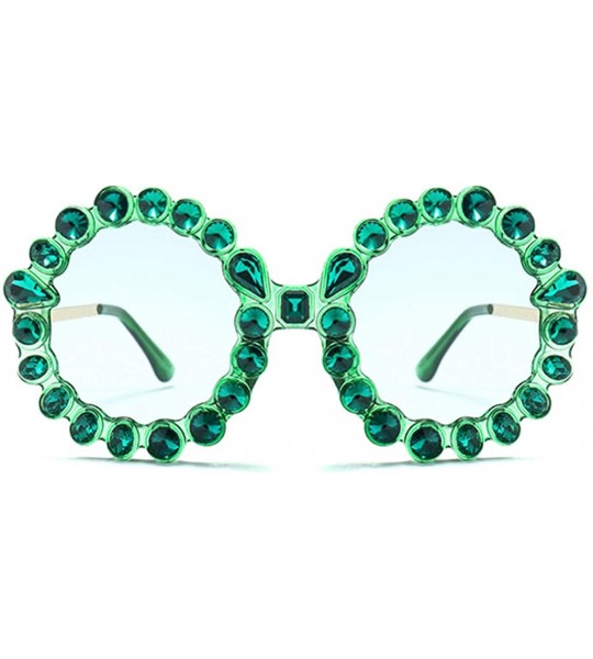 Rimless Fashion Round Sunglasses Crystal plastic Frame glasses for women UV400 - Green - CV18NO9074Y $21.48