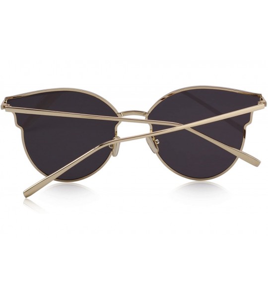 Cat Eye Women Cat Eye Mirrored Flat Lens Sunglasses Metal Frame S6322 - Gold Black - CX18C7Q0KDH $22.56