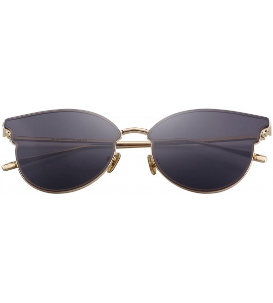 Cat Eye Women Cat Eye Mirrored Flat Lens Sunglasses Metal Frame S6322 - Gold Black - CX18C7Q0KDH $22.56