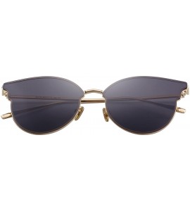 Cat Eye Women Cat Eye Mirrored Flat Lens Sunglasses Metal Frame S6322 - Gold Black - CX18C7Q0KDH $22.56