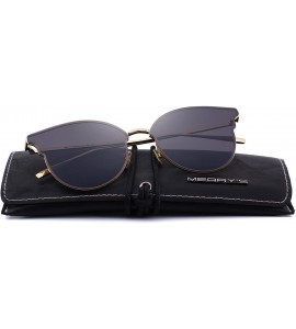 Cat Eye Women Cat Eye Mirrored Flat Lens Sunglasses Metal Frame S6322 - Gold Black - CX18C7Q0KDH $22.56