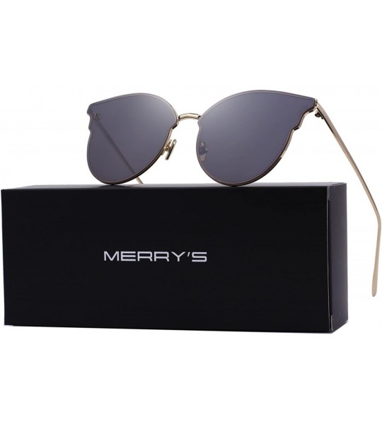 Cat Eye Women Cat Eye Mirrored Flat Lens Sunglasses Metal Frame S6322 - Gold Black - CX18C7Q0KDH $22.56