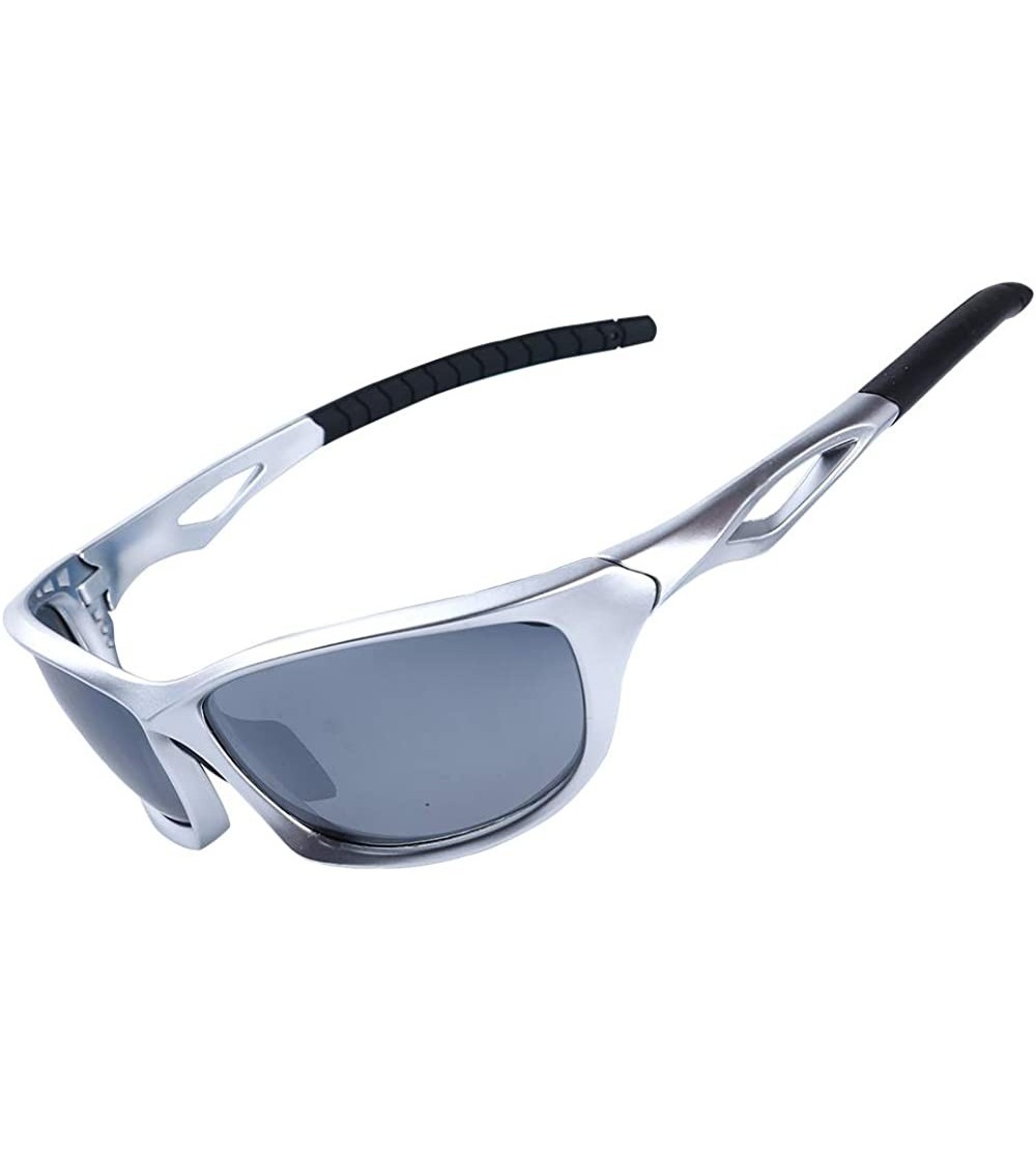 Sport Polarized Sport Sunglass for Run Bike Fish 100% UV Protect TR90 Unbreakable Frame for Adult - Silver - CW18T0SX9YX $46.60