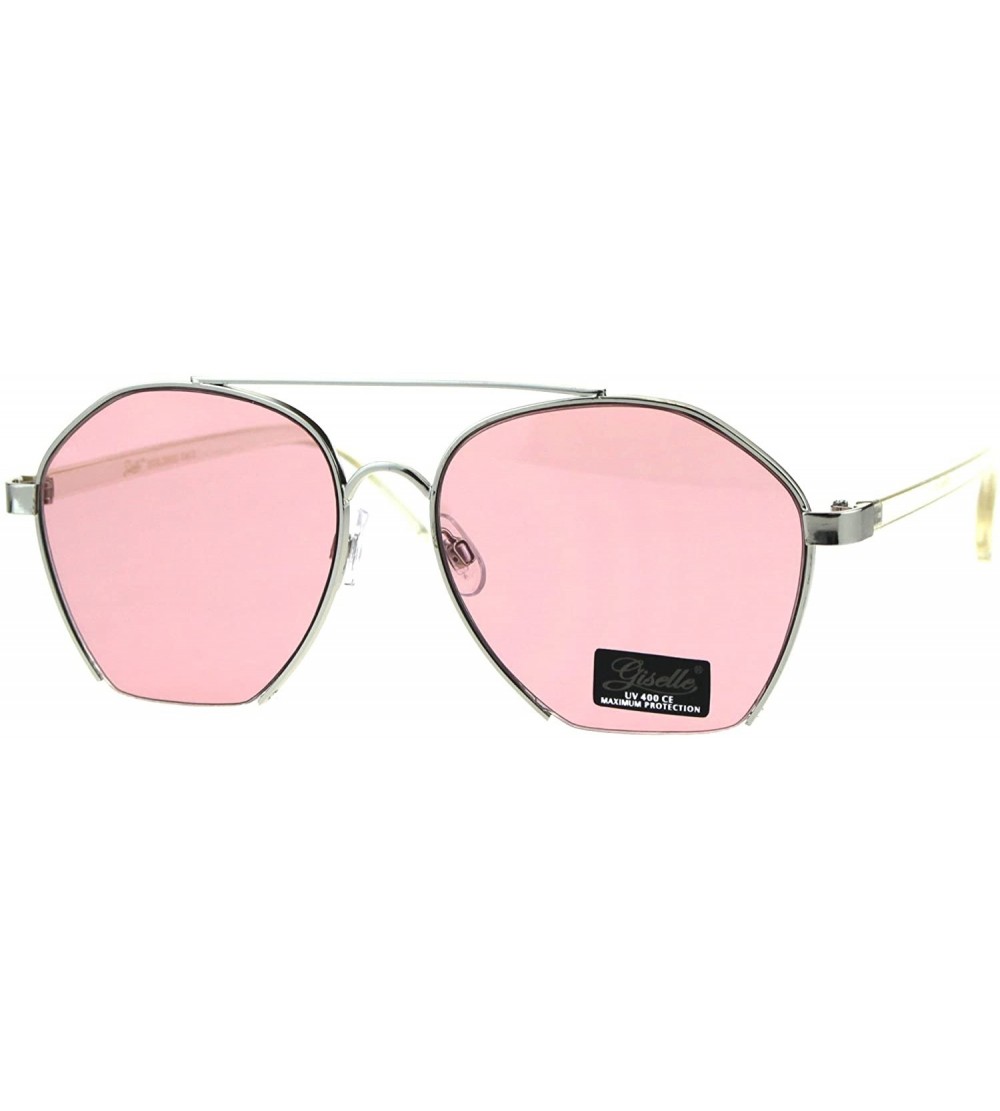 Rectangular Womens Crop Bottom Metal Rim Boyfriend Style Pilots Sunglasses - Silver Clear Pink - CT18EQ0L27Y $24.21