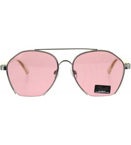 Rectangular Womens Crop Bottom Metal Rim Boyfriend Style Pilots Sunglasses - Silver Clear Pink - CT18EQ0L27Y $24.21