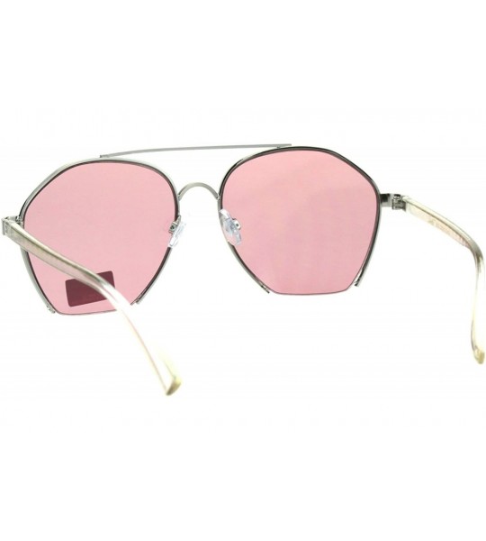 Rectangular Womens Crop Bottom Metal Rim Boyfriend Style Pilots Sunglasses - Silver Clear Pink - CT18EQ0L27Y $24.21