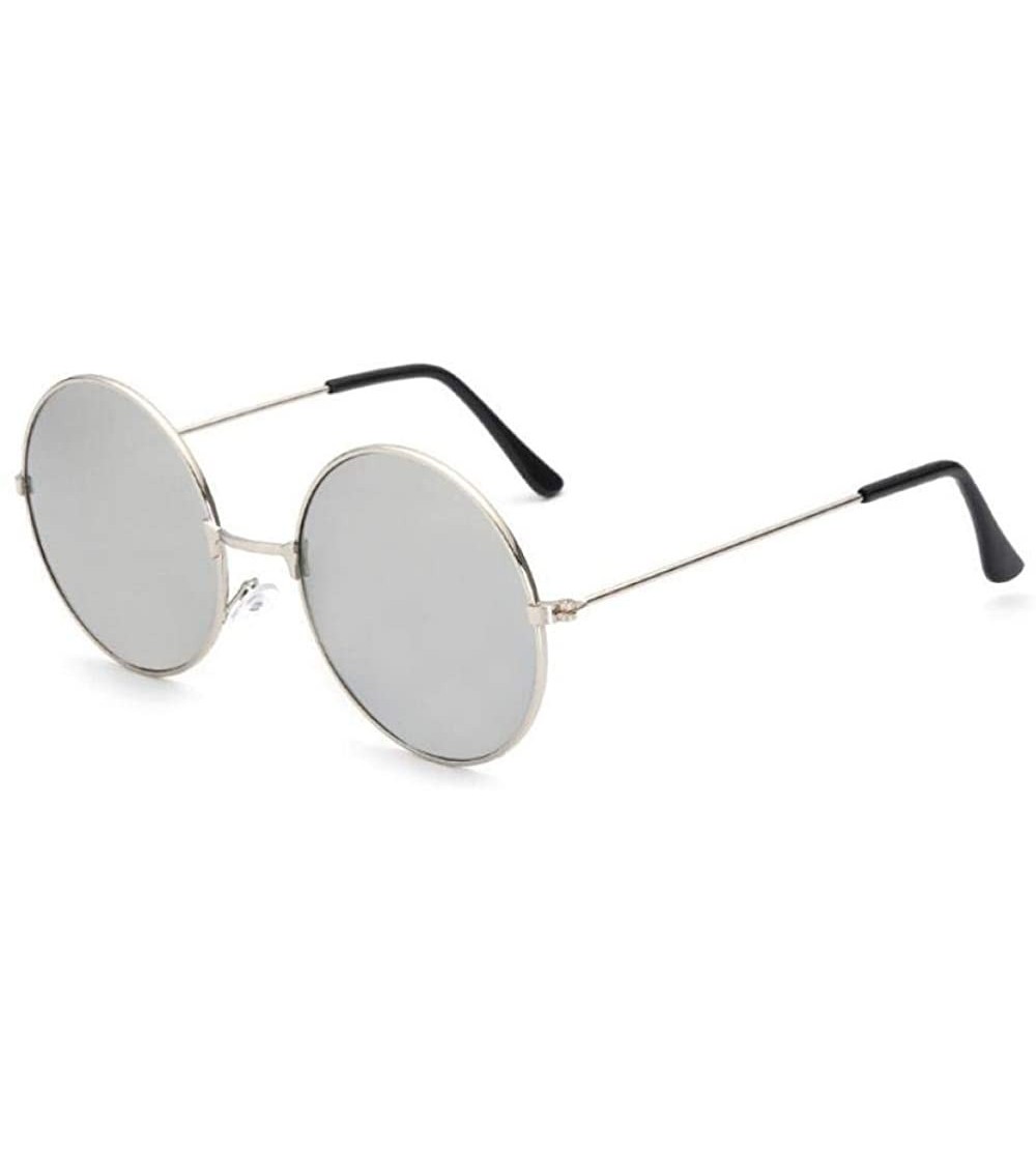 Round 2019 Women Men Sunglasses Round Metal Frame Brand Designer Mirrored Blue - Silver - CA18YQN4TSA $17.70