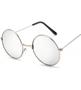 Round 2019 Women Men Sunglasses Round Metal Frame Brand Designer Mirrored Blue - Silver - CA18YQN4TSA $17.70