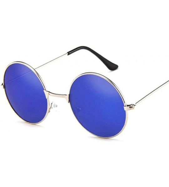 Round 2019 Women Men Sunglasses Round Metal Frame Brand Designer Mirrored Blue - Silver - CA18YQN4TSA $17.70