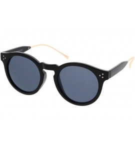 Round Metal Temple Keyhole Bridge Neutral-Colored Lens P3 Round Sunglasses 50mm - Black-gold / Smoke - CX12NYYL0RW $19.40