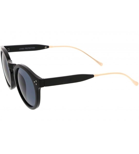 Round Metal Temple Keyhole Bridge Neutral-Colored Lens P3 Round Sunglasses 50mm - Black-gold / Smoke - CX12NYYL0RW $19.40