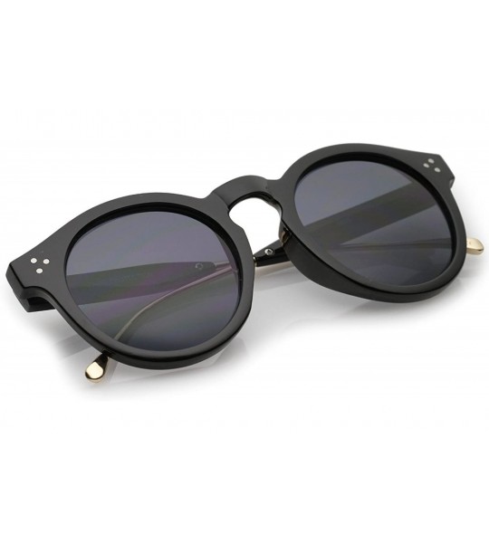 Round Metal Temple Keyhole Bridge Neutral-Colored Lens P3 Round Sunglasses 50mm - Black-gold / Smoke - CX12NYYL0RW $19.40