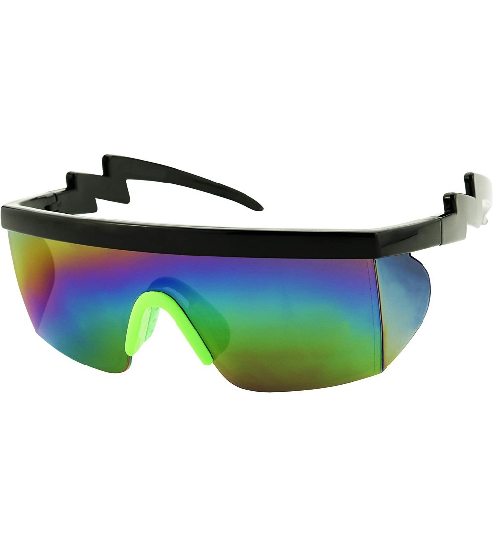 Semi-rimless Semi Rimless Neon Rainbow Sunglasses Mirrored Lens UV Protection 80s Retro Rave Shades Crooked ZigZag Bolt Arm -...