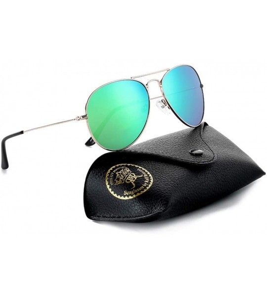 Aviator Classic Aviator Sunglasses for Women Polarized Mens Shades UV Protection with Case - Gold Frame/Green Lens - C018U8KM...