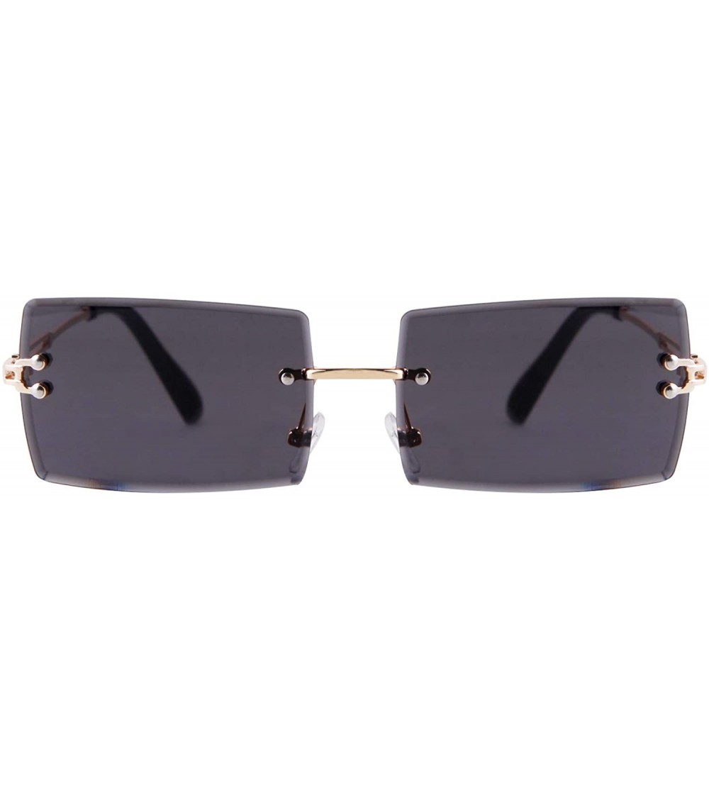 Rimless Rectangle Sunglasses For Women-Fashion Sheer Pink-Blue Lens-Rimeless Glasses Trendy - Gold Frame Grey Lens - CE190S9L...