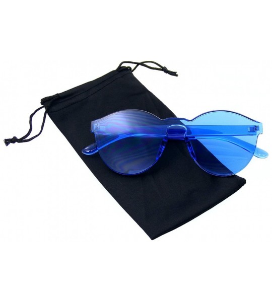 Round Fashion Womens Mens Clear Novelty Sunglasses UV400 Outdoor Frameless Eyewear - Blue - CZ18KKW26MM $18.45