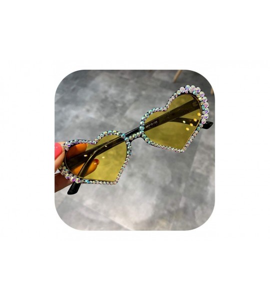 Goggle Vintage Heart Sunglasses Women Fashion Luxury Rhinestone Decoration Cat Eye Men Eyeglasses Oculos Clear - Yellow - CV1...