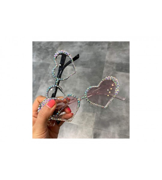 Goggle Vintage Heart Sunglasses Women Fashion Luxury Rhinestone Decoration Cat Eye Men Eyeglasses Oculos Clear - Yellow - CV1...