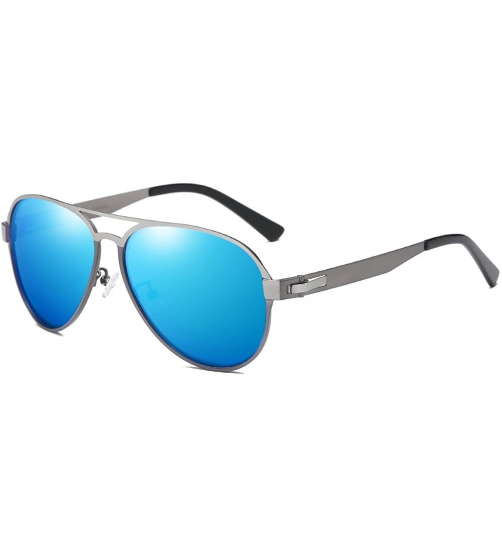 Sport Pilot Premium Military Style Sunglasses for Men 100% UV Protection Polarized - Gunmetal Frame Ice Blue Lens - CE1899HXD...