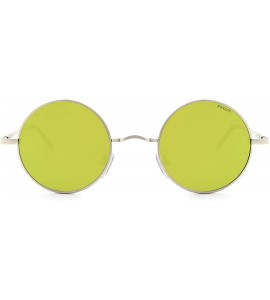 Goggle Steampunk Vintage Round Polarized Sunglasses for Men Women Lennon Style Eyewear - Silver Frame/Blue Yellow Lens - CM12...