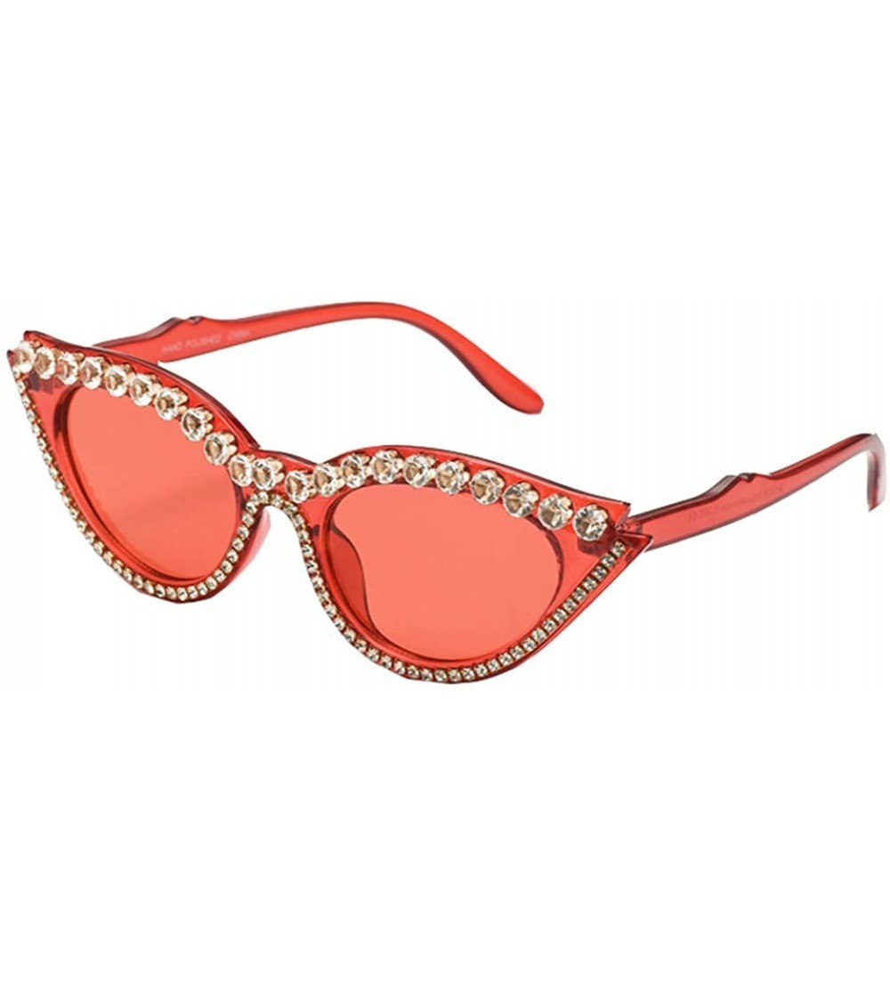 Cat Eye Women's Rhinestone Vintage Cat Eye Sunglasses - Red - CF199E5DKRY $45.51