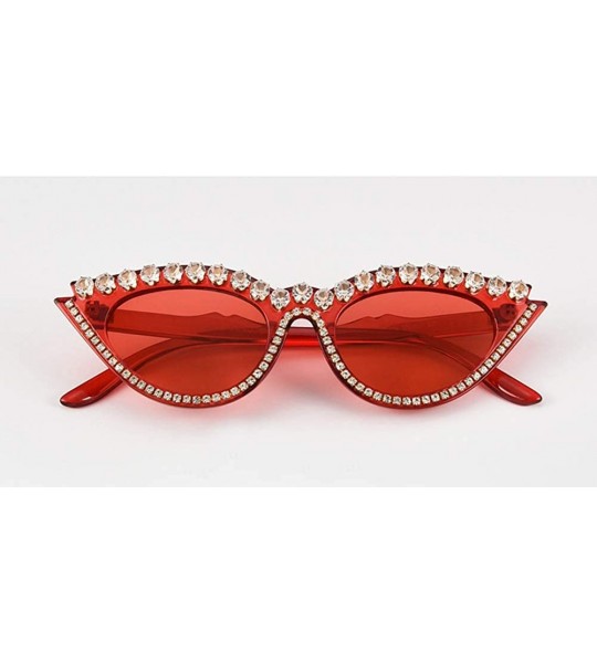 Cat Eye Women's Rhinestone Vintage Cat Eye Sunglasses - Red - CF199E5DKRY $45.51