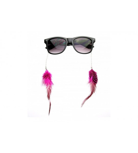 Wayfarer Hippie Womens Horn Rimmed Eyewear-Jewelry Chained Feather Sunglasses (Purple) - C1118GXMFFN $18.09