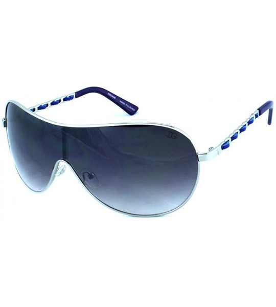 Oversized Aviators Oversized Temple Design UV Protection Shield Lenses Pilot Style - Silver/Blue - C017YXZCS87 $19.42