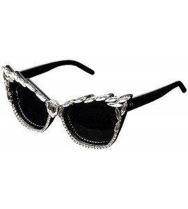 Round Vintage Cat Eye Diamond Crystal Sunglasses for Women Oversized Plastic Frame - Gray - C118ZYXYCSY $32.92