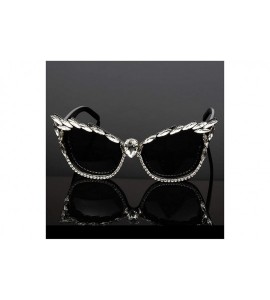 Round Vintage Cat Eye Diamond Crystal Sunglasses for Women Oversized Plastic Frame - Gray - C118ZYXYCSY $32.92