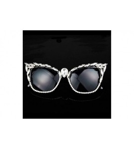 Round Vintage Cat Eye Diamond Crystal Sunglasses for Women Oversized Plastic Frame - Gray - C118ZYXYCSY $32.92